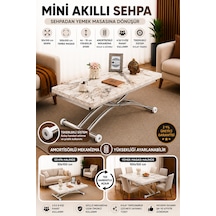 Akıllı Sehpa Mini Juppo Çalışma Masası Yemek Masası Yer Sofrası Çok Amaçlı Krom Kaplama Beyaz Mermer