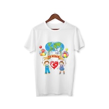 Alpşan Ticaret 23 Nisan Tişörtleri 23 Nisan T-shirt Beyaz Çocuk Yetişkin Tişört Unisex T-shirt Çocuk Bayramı 63 Beyaz