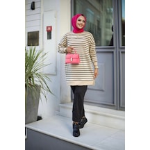 Hira Life Fashion Kadın Tesettür Giyim Bisiklet Yaka Ve Ön Çizgili Dokuma Uzun 2 İplik Tunik İkili Takım Siyah Siyah