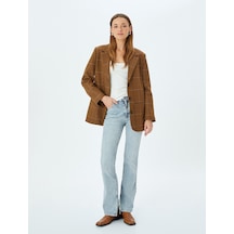Koton Yüksek Bel İspanyol Paça Skinny Fit Düğmeli Yırtmaç Detaylı Kot Pantolon - Slim Flare Jean Orta İndigo 5sal40044md İndigo