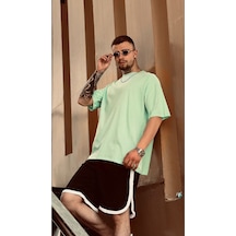 Flood Of Style Erkek Yeşil Düz Oversize Tshirt