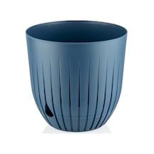Çizgi Saksı Plastik Delikli Tabaklı Çiçek Saksısı 1 Adet, Mavi, 1 Litre