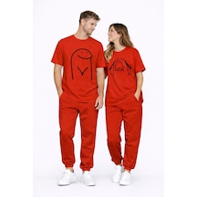 Sevgili Kombini Çift Tişört Oversize Unisex Matching Couple Minim Kırmızı