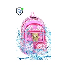 Miço Kids Dama Desenli Ayıcıklı Kız Çocuk Okul Sırt Çantası Pembe