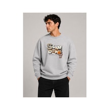 Herkesemoda Slam Dunk Baskı Detaylı Bisiklet Yaka Şardonlu 2 İplik Sweatshirt Gri