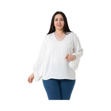 Disentis Büyük Beden Yakası Dantelli Kol Ağzı Geniş Lastikli Beyaz Bluz-beyaz Beyaz