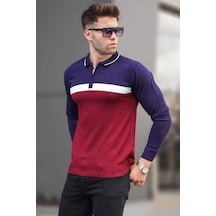 Madmext Bordo Fermuarlı Polo Yaka Triko Kazak 5787 Bordo