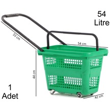 54 Litre 4 Tekerlekli Plastik Alışveriş El Sepeti Yeşil 1 Adet / En:42 Boy:54 Yükseklik:44 Cm