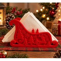 3d Baskı Noel Kızağı Formlu Yılbaşı Peçetelik Dekoratif Yeni Yıl Sofra Peçete Tutucu Kırmızı Diğer