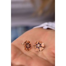 Papatya Silver 925 Ayar Gümüş Rose Kaplama Eylül Ayı Doğum Taşı Tohumlu Linum Çiçeği Küpe