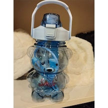 Ayıcıklı Matara 1000 Ml, Şeffaf Su, Suluk, Okul, Ofis, Seyahat, Bpa İçermez Mavi Plastik Diğer