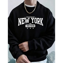 Startmore Tarzsokak New York Bustling City Baskılı Erkek Sweatshirtleri Kışlık Oversize Kapüşonlu Spor Bisiklet Y Siyah