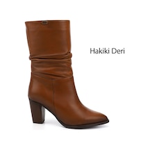 Gönderi(R) Gönderi R Kadın Taba Antik Sivri Burun Körüklü Kalın Topuklu Hakiki Deri Çizme Gkzc13444579 Taba