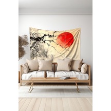Kırmızı Ay Ve Dallar Desenli Duvar Halısı Duvar Örtüsü Tapestry Süet Dokulu Kumaş
