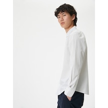 Koton Slim Fit Gömlek Yarım İtalyan Yaka Düğmeli Pamuklu Bej Desenli 4sam60082hw Ekru Desenli