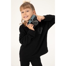 U.S. Polo Assn. Kız Çocuk Siyah Bisiklet Yaka Basic Sweatshirt 50296391-VR046