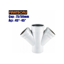 Fırat Pvc Çift Çatal 75/50mm 45 -45 , Pvc Çift Çatal 45 -45 , 1 Adet