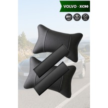Volvo Xc90 Uyumlu Lüks Deri Kemer Koruyucu Set Siyah Deri Yastık
