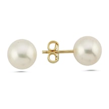 12,5 Mm Doğal İnci Kadın Küpe Sarı Gümüş