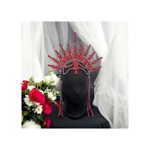 Alınlıklı Büyük After Gelin Tacı ,kına,nişan,söz,after,bride,party Taç Kırmızı - 707821223 Kırmızı
