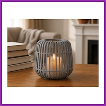 Bezos 3d Baskı Modern Kafes Tasarımlı Dekoratif Mumluk - Tealight Mumluk, Masaüstü Ev Ve Ofis Dekoru-gri Bty