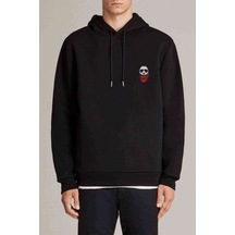 Panda 3D Gözlüklü Baskılı Siyah Erkek Örme Kapşonlu Sweatshirt