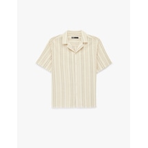 Koton Regular Fit Kısa Kollu Devrik Yaka Pamuklu Çizgili Gömlek Bej Çizgili 6sam60122hw Ekru