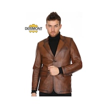 Hakiki Kuzu Derisi Casual Düğmeli Erkek Deri Ceket Kahverengi Kahve