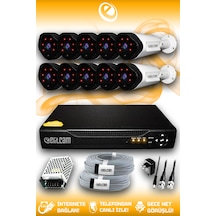 Elitcam 10 Kameralı Uzay 10 Dış Kamera Set HDD'siz Full HD Gece Görüşlü Güvenlik Kamerası Sistemi