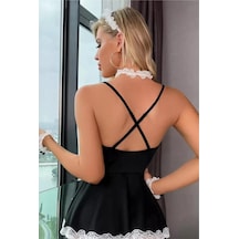 Tegan Fantazi Seksi Fiyonklu Tüllü Dantelli Hizmetçi Babydol Gecelik Tg279236 Siyah