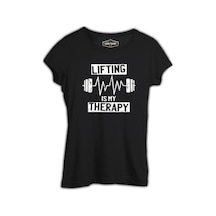 Bodybuilding Lifting Theraphy Siyah Kadın Tshirt 001