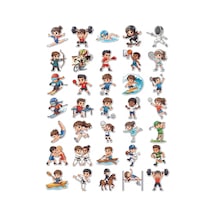 30 Adet Sevimli Sporcu Sticker Seti - Laptop Defter Telefon Su Matarası Çok Renkli