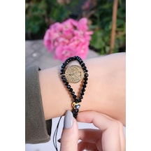 Tuğralı Safir Taşlı Bileklik Sarı Altın