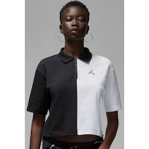 Nike Jordan Flight Loose Fit 1/4 Zip T-shirt Kadın 1/4 Fermuar Gömlek Yakalı Bol Kalıp Kısa Tişört Siyah Beyaz Siyah - Beyaz