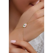 14k Altın Kaplamalı 925 Ayar Gümüş Mine Gül Motifli Şahmeran - 45103402 Altın