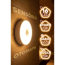 16led 3mod Hareket Sensörlü Şarjlı Led Işık Mıknatıslı Kablosuz Gece Lambası Koridor Işığı 47732 Sarı