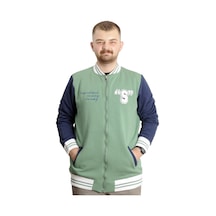 Mode Xl Büyük Beden Erkek Kolej Mont Baskılı Ceket 23631 Çağla Yeşil