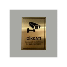 Gold Aluminyum Levha Kamera İle İzlenmektedir Yazılı Arkası Yapışkanlı 14x20 Cm