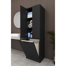 Modern Çamaşır Sepetli Çok Amaçlı Banyo Dolabı %100 Mdf Banyo Düzenleyici Dolap Bd06 Antrasit
