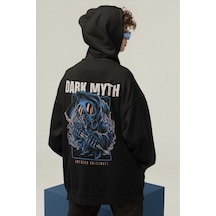 Magors Stıl-x Dark Myth Baskılı, Pamuklu, Siyah Renk, Kapüşonlu, Oversıze Unısex Sweatshırt Siyah