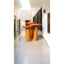 Wood Wooden Ahşap 3 Lü Set Fitilli Mantar Yan Sehpa Modern Açık Meşe Renk Fiskos Açık Meşe