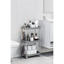 Gri 3 Katlı Tekerlekli Düzenleyici Mutfak Ve Banyo Rafı Vesken