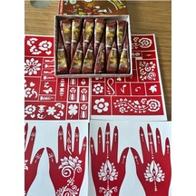 Golecha 12 Adet Doğal Kına Rengi Ve 4 Sayfa El Vücut Süsleme Şablonu Hediyeli