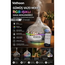 Gümüş Vazo Model Rgb Işıklı Hava Nemlendirici & Aromaterapi Difüzör 550 Ml Kumandalı