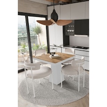 Avvio Mayer Beyaz Lake Mdf Ayak 90x90 Yemek Masası Mutfak Masası 4 Kişilik Masa Takımı Teddy Sandalye Akça