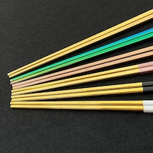 Altın 10pair Yeniden Kullanılabilir 23.5cm Kare Çubuklar Üst 18/0 Paslanmaz Çelik Japon Siyah Altın Suşi Hashi Yeniden Kullanılabilir Renkli Çubuklar Altın