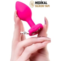 Erofoni Medikal Silikon 7.1 Cm Kalp Tasarım Kristal Taşlı Anal Açıcı Gevşetici Alıştırıcı Tıkaç Pink Plug