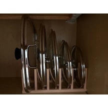 Bezos 3d Baskı Tencere Kapak Rafı 5 Kapaklı Dolap İçi Kapak Düzenleyici Yuvalı Kapak Standı Bej Hb006