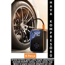 Premium Araba Motosiklet Bisiklet Şişme Yatak Dijital Led Ekranlı Şarjlı Hava Kompresörü 6 Parça