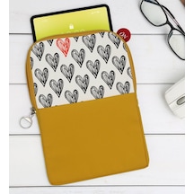 Bk Gift Kalpler Tasarımlı Taşınabilir Koruyucu Tablet Kılıfı & Organizer Çanta - Sarı-1